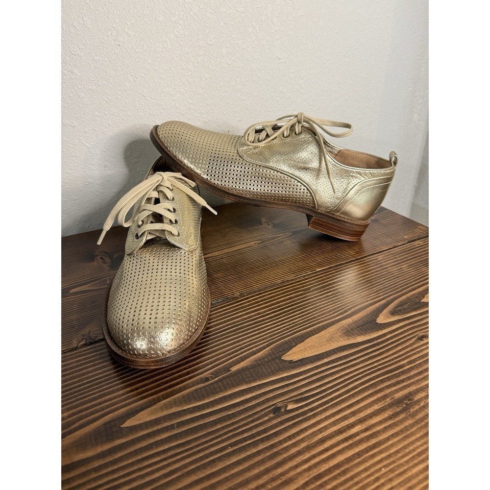Brioso Frixby Leather Oxford 9.5M Gold Lace Up Comfort Shoes Metallic‎